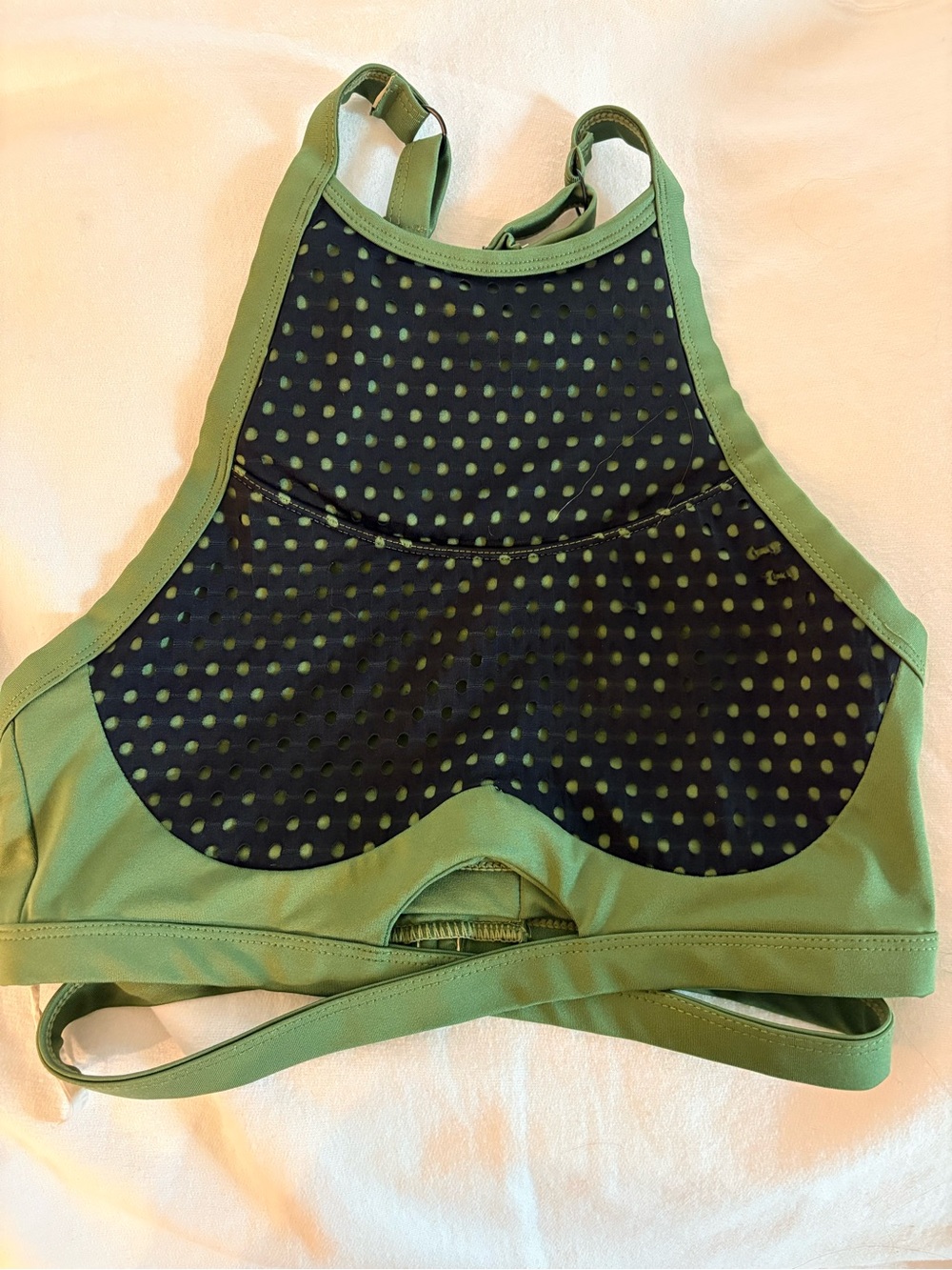 The Chestee Olive Green & Black Mesh High-Neck Sports Bra